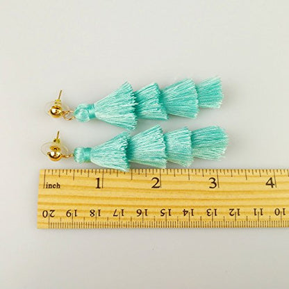 BaubleStar Bohemian Layered Tassel Drop Earrings for Women | Lightweight Statement Party Festival Jewelry - color: Turquoise