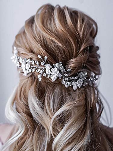 Bride Flower Wedding Hair Vine Pearls Bridal Hair Piece Crystal Hair Accessories for Women