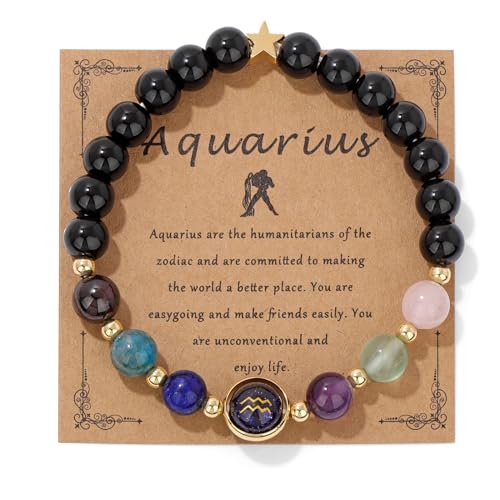 Zodiac Bracelets for Women 12 Constellations Healing Crystal Stone Beads Bracelet Birthday Zodiac Gifts Horoscope Spiritual Bracelet - color: Aquarius
