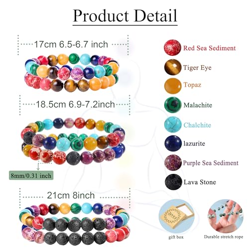 Bivei Natural Crystals Gemstone Healing Stretchy Round Beaded Bracelet | 8MM Semi Precious Beads Bracelet, Handmade Spiritual Jewelry Gift for Women Men,Enhance Positive Energy - color: 8mm Chakra Bracelet (Inner Balance), size: Large: 8-8.26 inch