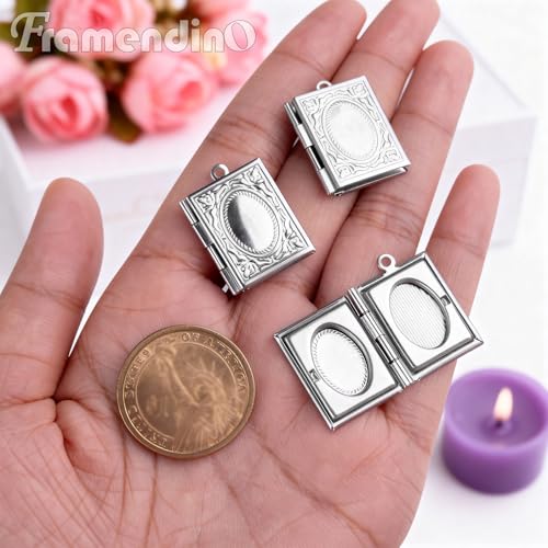 Framendino, 10 Pack Silver Rectangle Photo Frame Charms Stainless Steel Locket Memory Pendants for DIY Necklace Jewelry Making