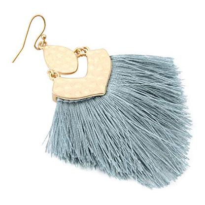 Bohemian Thread Tassel Drop Earrings - Geometric Petal Fan Fringe Feather Statement Chandelier Duster Dangles - color: Boho Tassel Chandelier - Light Blue