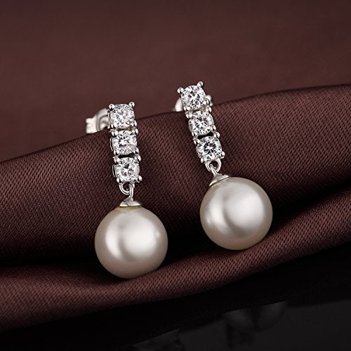 Han han Pearl Stud Earrings for Women 925 Sterling Silver, Pearl Jewelry Gift for Women 8MM-13MM - style: C- 3 Stones Pearl Studs-10mm