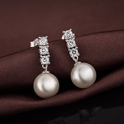 Han han Pearl Stud Earrings for Women 925 Sterling Silver, Pearl Jewelry Gift for Women 8MM-13MM - style: C- 3 Stones Pearl Studs-10mm