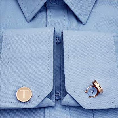 HAWSON Men's Letter Initial Button Cover Cufflinks Letter Rose Gold/Silver Suitable for Formal Business Shirt Letter A-Z - color: Rose Gold Color - T