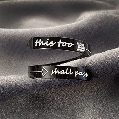 Opening Black Keep Going ring Stainless Steel Adjustable Never give up Jewelry Inspirational Opening Stacking Cute Hiphop Band - style: This too shall pass