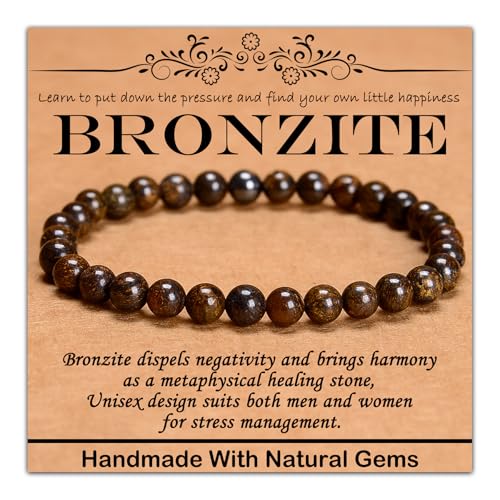 Natural Healing Gemstone Bracelet Handmade Yoga Stretch Elastic Bracelet Stress Relief Crystal Jewelry for Men and Women - color: Bronzite (Release Pressure), size: 6mm