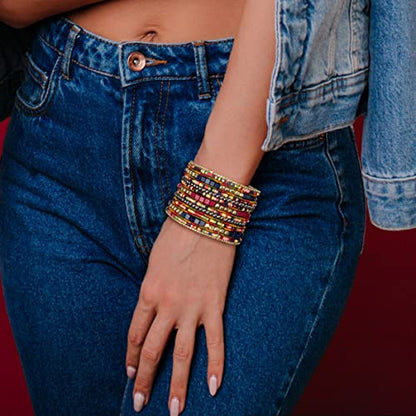 SPUNKYsoul Boho Cuff Bracelets, Women Adjustable Stackable Beaded Accessory | Adjustable Bohemian-Inspired Design, Trendy Wrist Ornament, Versatile For Occasions Or Everyday Wear, Unique Style Jewelry - style: "Lúcia" Navy Red Gold