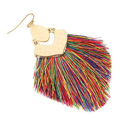 Bohemian Thread Tassel Drop Earrings - Geometric Petal Fan Fringe Feather Statement Chandelier Duster Dangles - color: Boho Tassel Chandelier - Multi