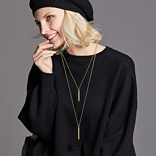 Fesciory 6 PCS Long Pendant Necklace for Women, Gold Bar Circle Leaf Triangle Tassel Y Necklace Set | Gold Plated Bar, Circle, Leaf, Triangle and Disc Pendant, Adjustable Fit, Long Necklace Jewelry Gifts for Loves - color: Set 2