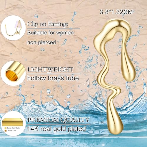 Gold Clip On Earrings for Women Trendy Non Piercing Flower Dangle Earrings Floral Earring 14K Gold Plated Lightweight Earrings for Non-Pierced Ears Fake Earrings Set - style: Waterdrop