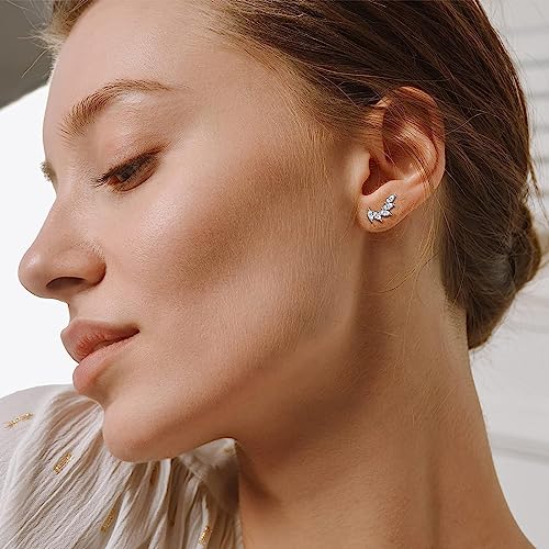 Rnivida 925 Sterling Silver Dainty Cz Climber Stud Earrings, Hypoallergenic Small Cubic Zirconia Ear Crawler Earring for Women - color: Wing- Silver