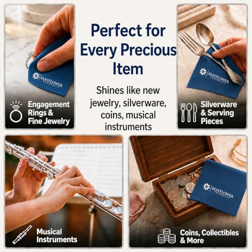 Mayflower Premium Jewelry Cleaning Cloth Made in USA. Sterling Silver Polishing Cloth for Gold Platinum & Diamonds. Removes Tarnish, Restores Shine. Reusable 11 x 14 Non Toxic Professional Cleaner - color: Blue