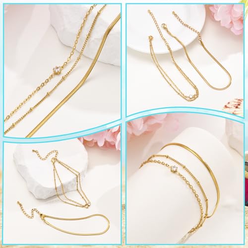 MPRAINBOW Waterproof Gold Anklets for Women - 14k Gold Plated Ankle Bracelets,Summer Beach Surf Foot Chain Multilayered Stacked Bracelet Anklet Set,Layered Trendy Jewelry for Girlfriend - color: Gold Herringbone Chain