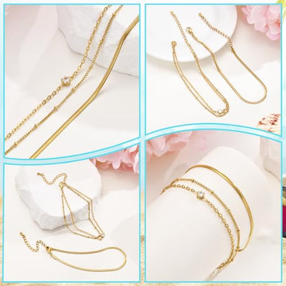 MPRAINBOW Waterproof Gold Anklets for Women - 14k Gold Plated Ankle Bracelets,Summer Beach Surf Foot Chain Multilayered Stacked Bracelet Anklet Set,Layered Trendy Jewelry for Girlfriend - color: Gold Herringbone Chain