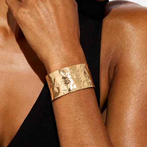 4Pcs Chunky Gold Cuff Bracelects for Women Gold Bangles Irregular Minimalist Statement Bangle Bracelets Set Open Wide Bangle Upper Arm Cuff Jewelry - color: Gold-A