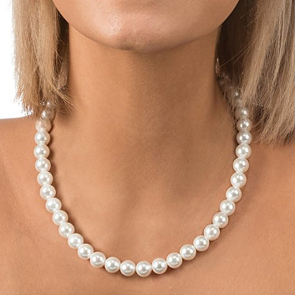 PAVOI 925 Sterling Silver Round Simulated Shell Pearl Necklace Strand | Pearl Choker Necklace | Jewelry for Women - size: 18 Inches, style: 10mm