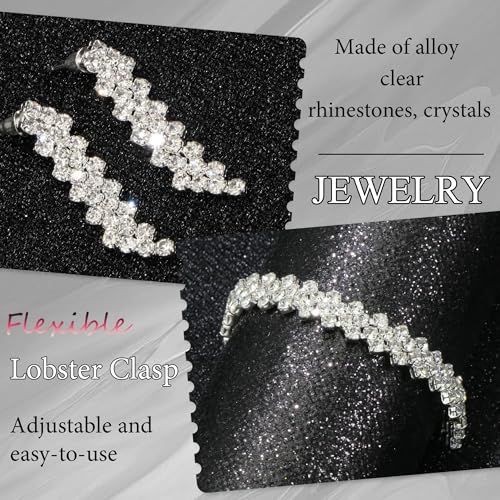 Rhinestone Jewelry Set Crystal Pearl Necklace Bracelet Earrings | Sparkly Necklace Dangle Earrings,Wedding Prom Formal Costume Jewelry Sets for Women - color: Silver2