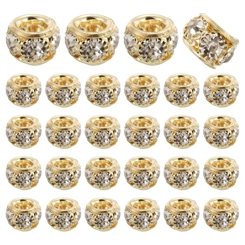 uxcell 40 Pcs 8mm Large Hole Rhinestone Beads, European Spacer Bead, Rondelle Loose Charm Beads for DIY Jewelry Making Bracelet Accessories (Bright Gold) - color: Bright Gold, size: 8 mm