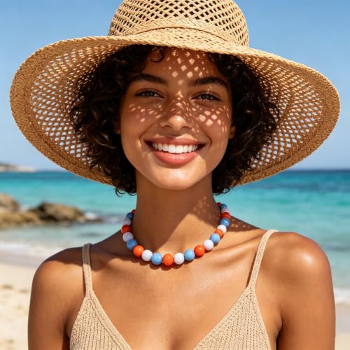 Chunky Beaded Necklace for Women 16mm Round Bead Resin Modern Statement Necklace Jewelry Accessories - color: colorful 02