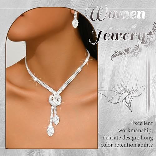 Rhinestone Jewelry Set Crystal Pearl Necklace Bracelet Earrings | Sparkly Necklace Dangle Earrings,Wedding Prom Formal Costume Jewelry Sets for Women - color: Silver4