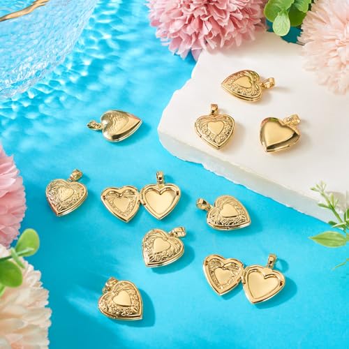 Craftdady 18K Gold Plated Brass Photo Locket Frame Pendants Charms for Necklaces Personalized Jewelry Crafts Making - size: 22.5x19.5mm Heart c