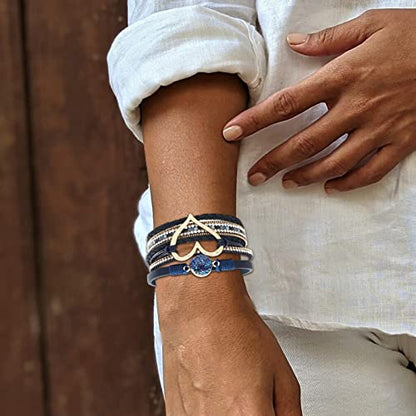 Long tiantian Boho Leather Wrap Bracelets Gifts Trendy Stuff Layered Bangles Bracelets for Women Modern Stackable Infinity Bracelets Bohemian Jewelry Gifts for Women Birthday Gifts - color: A2:Bangle Bracelets(blue)