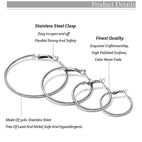 5/12 Pairs Gold Silver Plated Hoop Earrings for Women, Hypoallergenic Stainless Steel Hoops Earrings Set, Lightweight Large Small Hoops Women Earrings Loop Earrings Set - color: 5 Pairs Silver Plated Hoop Earrings