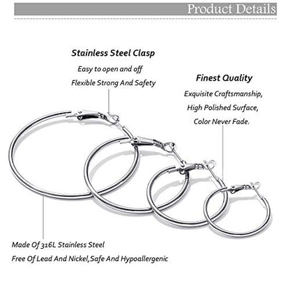 5/12 Pairs Gold Silver Plated Hoop Earrings for Women, Hypoallergenic Stainless Steel Hoops Earrings Set, Lightweight Large Small Hoops Women Earrings Loop Earrings Set - color: 5 Pairs Silver Plated Hoop Earrings