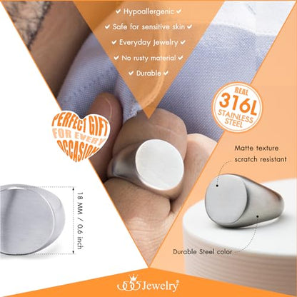 555Jewelry Stainless Steel Solid Plain High Polish Round Signet Ring for Men - color: Silver Matt