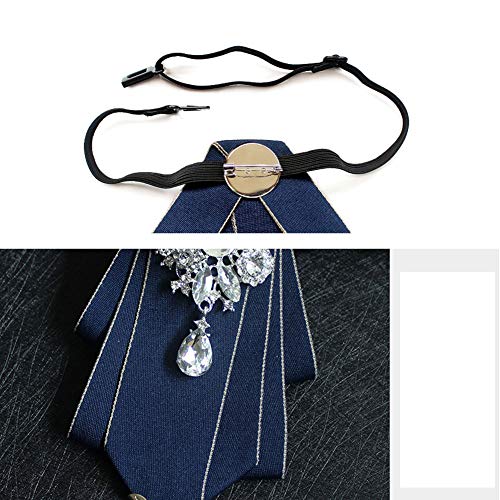 Crystal Bow tie Brooches Collar Pin Jewelry ribbon Fabric Bowknot Pre Tied Neck Tie For men Women wedding bridegroom - color: Navy Blue