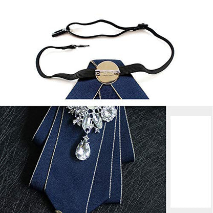 Crystal Bow tie Brooches Collar Pin Jewelry ribbon Fabric Bowknot Pre Tied Neck Tie For men Women wedding bridegroom - color: Navy Blue