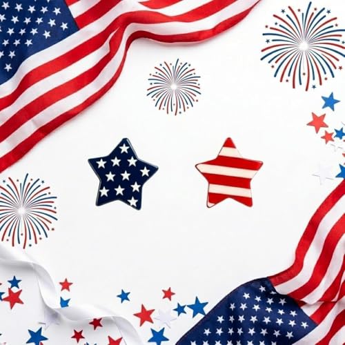 4th of July Earrings,Patriotic Dangle Stud for Women, Fourth of July Jewelry for Veterans Day - color: TwoStars