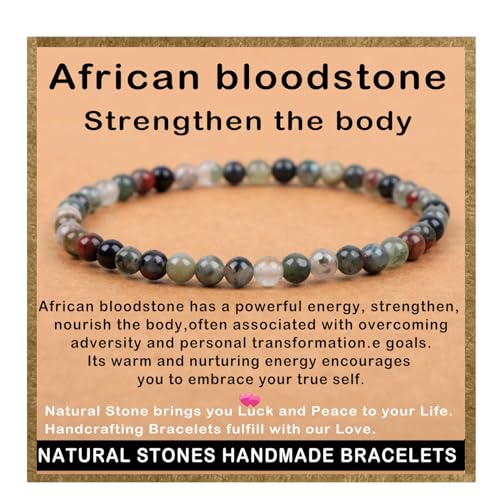 AD Beads Handmade Gemstone Stretch Elastic Bracelet Crystal Healing Reiki Nature's Beauty and Spiritual Essence Unisex (4mm, African Bloodstone (Strengthen the Body)) - color: African Bloodstone (Strengthen the Body), size: 4mm