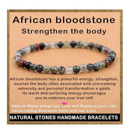AD Beads Handmade Gemstone Stretch Elastic Bracelet Crystal Healing Reiki Nature's Beauty and Spiritual Essence Unisex (4mm, African Bloodstone (Strengthen the Body)) - color: African Bloodstone (Strengthen the Body), size: 4mm