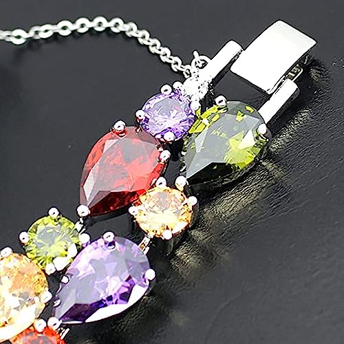 Hermosa Silver Bangle Bracelets For Women Classic Fashion Bracelet with Gemstone Garnet White Topaz Amethyst Citrine Peridot Pink Topza 7 Inches