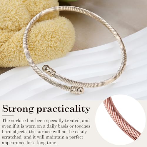 Jewelers Stainless Steel Cable Wire Open Cuff Adjustable Size - color: Rose gold