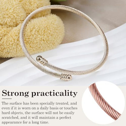 Jewelers Stainless Steel Cable Wire Open Cuff Adjustable Size - color: Rose gold