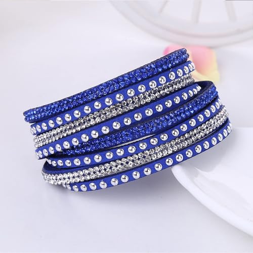 Long tiantian Leather Wrap Bracelets for Women Boho Multi Layered Bracelets Western Jewelry Hot Pink Accessories Birthday Gifts - color: blue