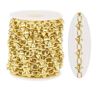 KYUNHOO 13FT Oval Chains Bulk on Spool Gold Craft Chain for Men Women DIY | Gold Plated Iron Chain for Jewelry Making Supplies Punk Hip Hop DIY Chain Bracelet Pants Craft Jewelry with Rivet - color: Oval Cable Gold
