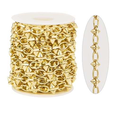 KYUNHOO 13FT Oval Chains Bulk on Spool Gold Craft Chain for Men Women DIY | Gold Plated Iron Chain for Jewelry Making Supplies Punk Hip Hop DIY Chain Bracelet Pants Craft Jewelry with Rivet - color: Oval Cable Gold