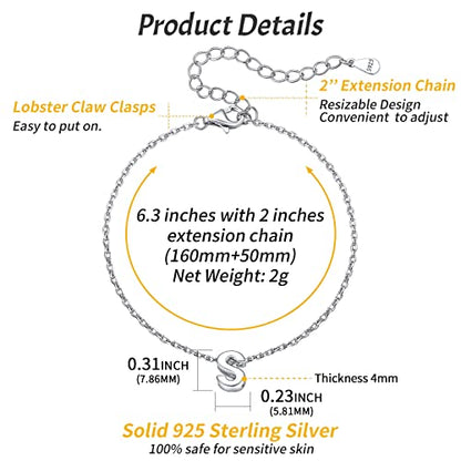 ChicSilver Initial Bracelet for Women 925 Sterling Silver Letter Initial Bracelet Dainty Personalized 26 Alphabet Jewelry Gifts for Birthday Anniversary Wedding - style: S