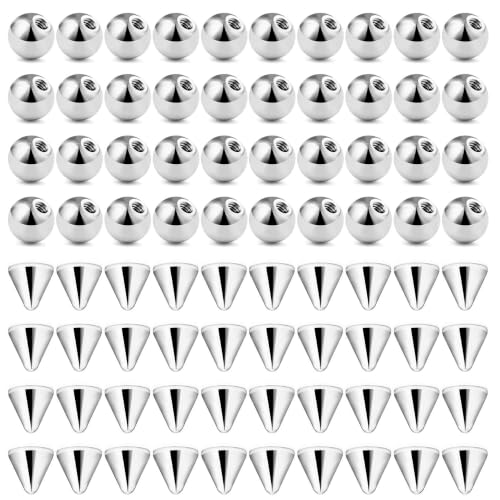 80pcs 16G/14G 316L Surgical Steel Piercing Balls Spikes for Externally Threaded Piercing Jewelry Men Women Piercing Barbell Parts for Eyebrow Nose Ear Lip Tongue Nipple Navel Belly Body Jewelry - size: 14G-5mm