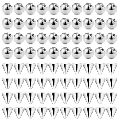 80pcs 16G/14G 316L Surgical Steel Piercing Balls Spikes for Externally Threaded Piercing Jewelry Men Women Piercing Barbell Parts for Eyebrow Nose Ear Lip Tongue Nipple Navel Belly Body Jewelry - size: 14G-5mm