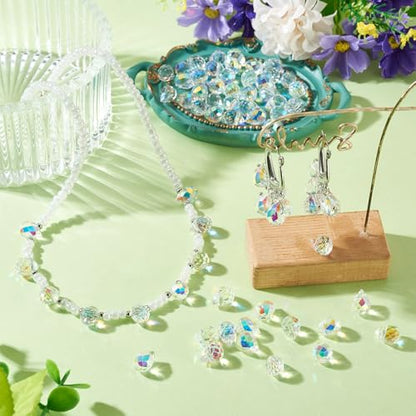 50Pcs Clear Faceted Teardrop Crystal Beads Electroplate Water Drop Glass Beads Top Drilled Teardrop Spacer Bead Waterdrop Chandelier Charms for DIY Earring Bracelet Necklace Jewelry Making - color: Clear