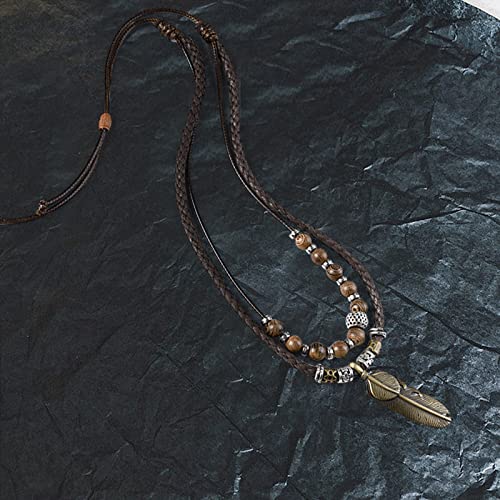 Wood Bead Necklace Africa Wooden Chain Statement Unisex Chunky Necklaces - color: leaf necklace