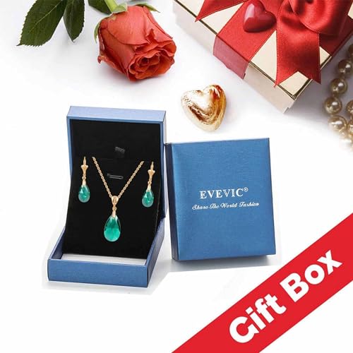 Austrian Crystals Teardrop Pendant Necklace Earrings for Women 14K Gold Plated Hypoallergenic Leverback Drop Dangle Earrings Jewelry Set - color: Tanzanite