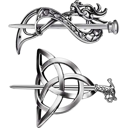 WILLBOND 2 Pcs Viking Hair Accessories Hair Clips Celtic Knot Hairpin Triangle Slides Minimalist Charms Silver Vintage Metal Barrette Jewelry Style for Women Girls Ladies - color: Classic