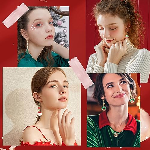 SUNNYCLUE 1 Box DIY 10 Pairs Christmas Charms Enamel Snowman Charm Earrings Making Starter Kit Red Green Rondelle Beads Christmas Tree Jingle Bell Charm Santa Claus Charms for Jewelry Making Kits - color: 7-diy-10 Pairs Christmas Enamel Earrings