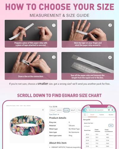 Egnaro Silicone Statement Ring Women, Floral Patterned Rubber Wedding Band | 5.2mm Wide 2mm Thick Printed Style, Inner Arch and Breathable X Grooves for Gym Workout Travel Work Pregnancy Daily Wear